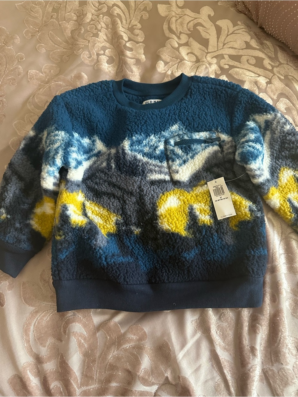 Old Navy Blue, Yellow and Gray Sherpa Crewneck Sweater